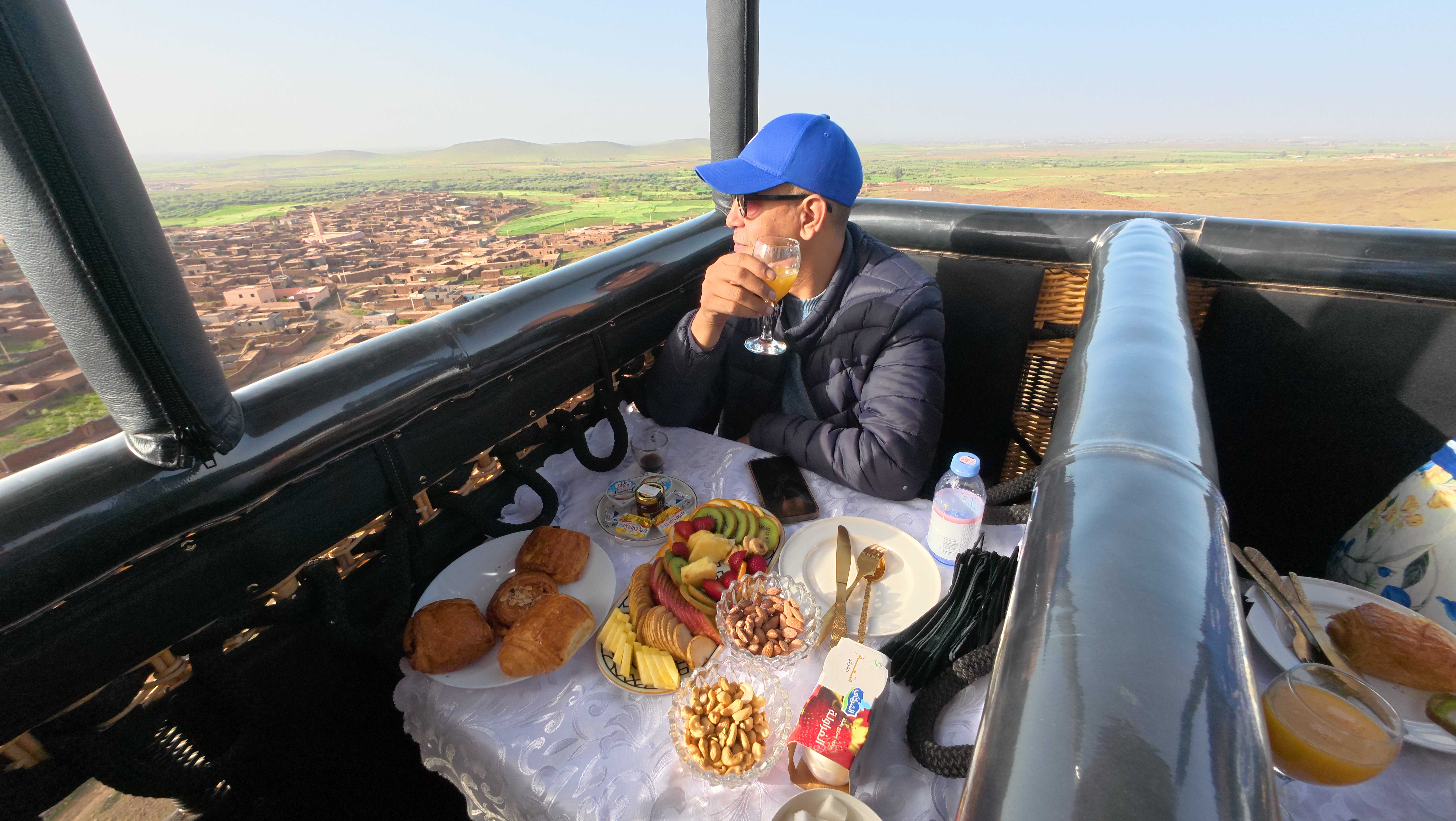 View from a balloon basket over countryside near Marrakech