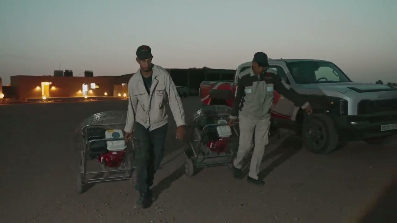 Night-time balloon layout, fan and burner checks before inflation